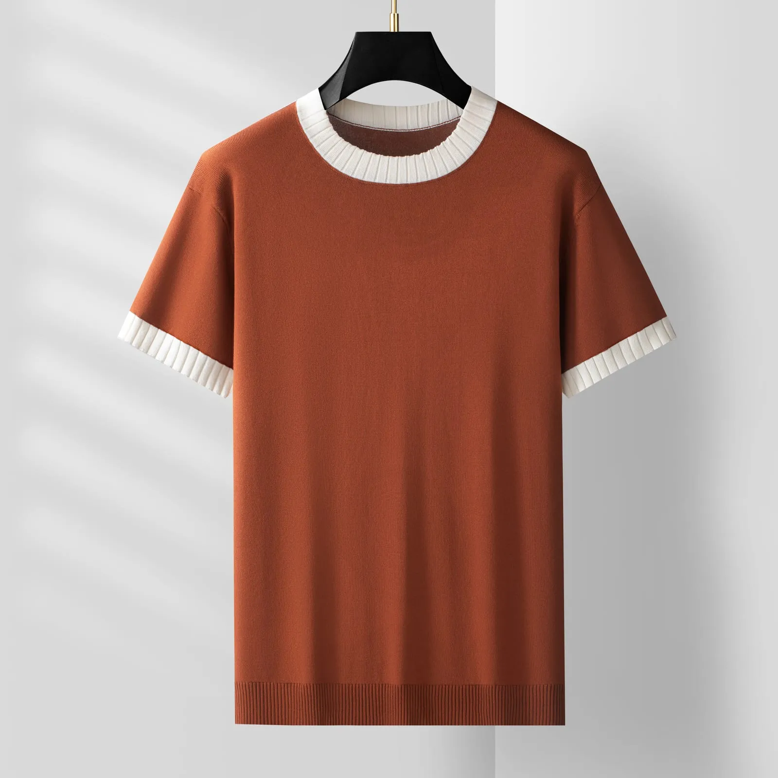 ArcticKnit caramel ribbed-trim men's knit tee
